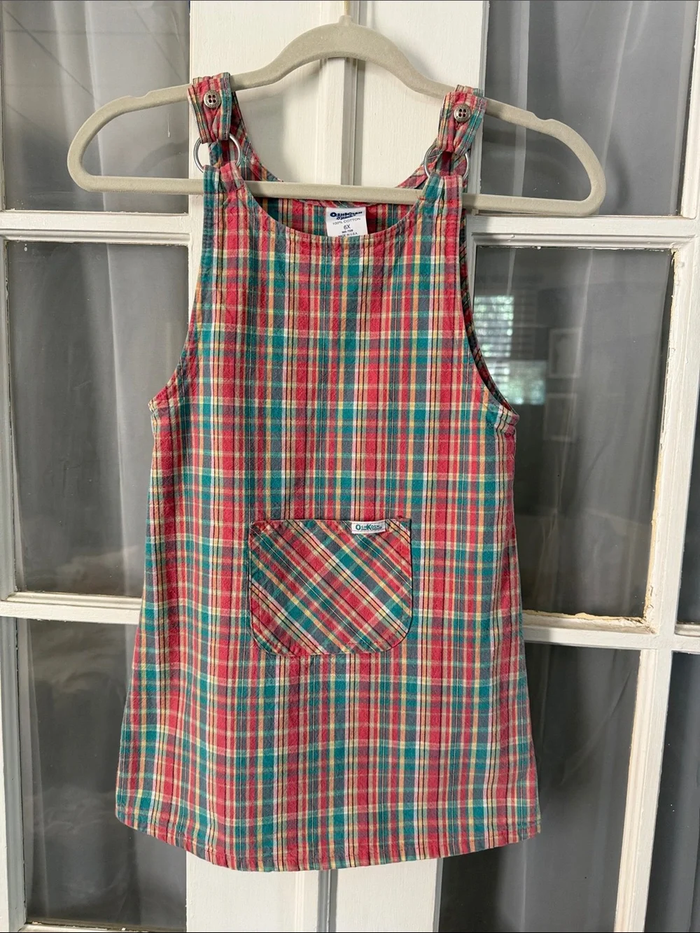 Vintage OshKosh B'gosh 100% Cotton Plaid Skirtall Overall Skirt